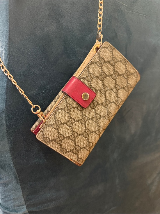 Gucci Handbags - Gucci Beige GG Canvas Wallet with Pink Snap Tab